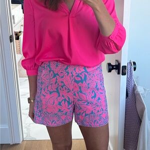 Lilly Pulitzer Hot Pink and Turquoise Floral Print Shorts